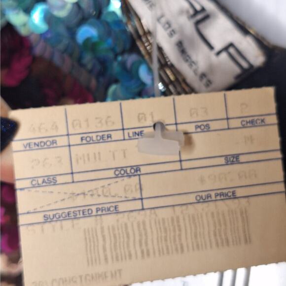 Vintage 80's La Scala Beaded Sequined Evening Dress Silk Party M Striped Glam - Picture 6 of 16